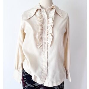 Size‎ S/M 70s Light Academia Poet Blouse Cream Colored Top Ruffle